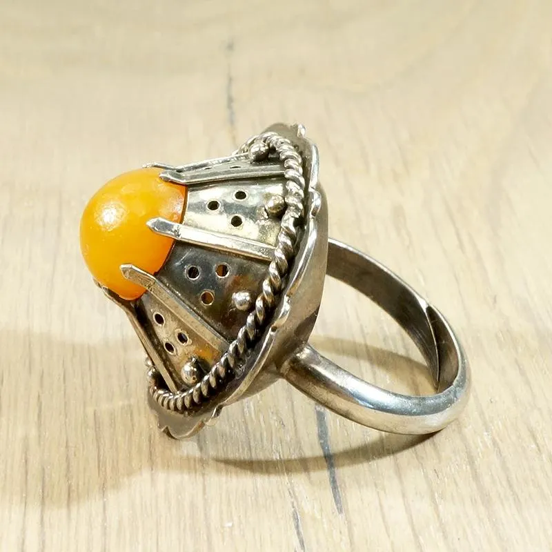 Enigmatic Egg Yolk Amber & Silver Ring