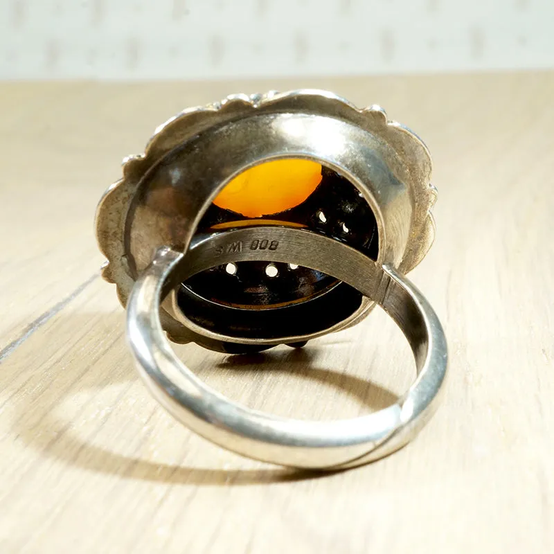 Enigmatic Egg Yolk Amber & Silver Ring