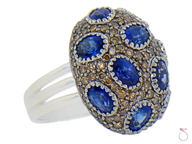 Estate Oval Dome 7.05ct Sapphire Diamond Ring in 18K