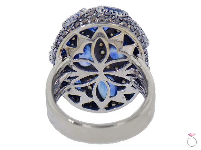 Estate Oval Dome 7.05ct Sapphire Diamond Ring in 18K