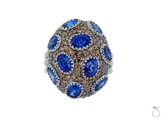 Estate Oval Dome 7.05ct Sapphire Diamond Ring in 18K