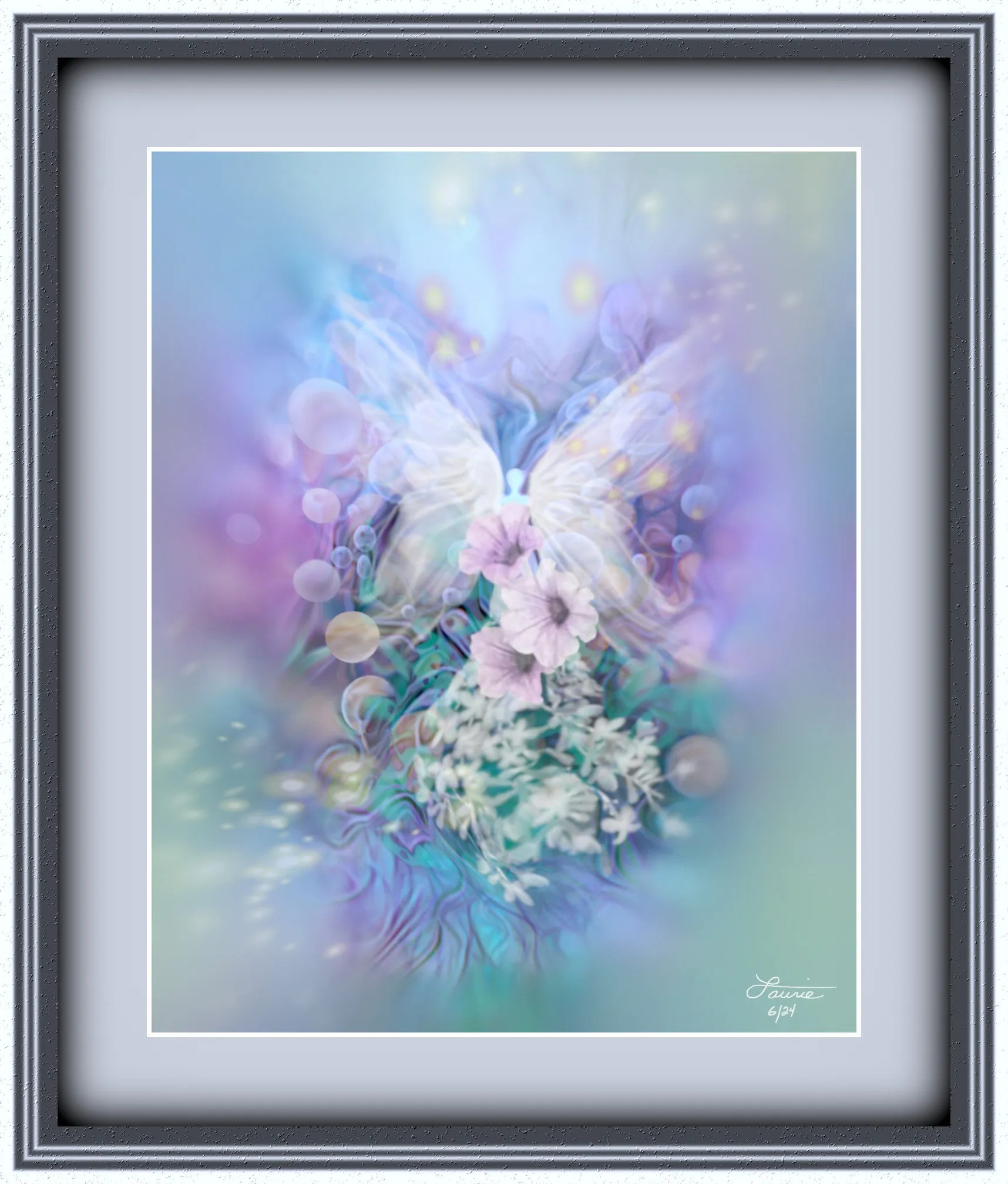 Fairy and Flowers Art Print in Soft Pastel Colors, Ethereal Wall Decor - "Bloom"