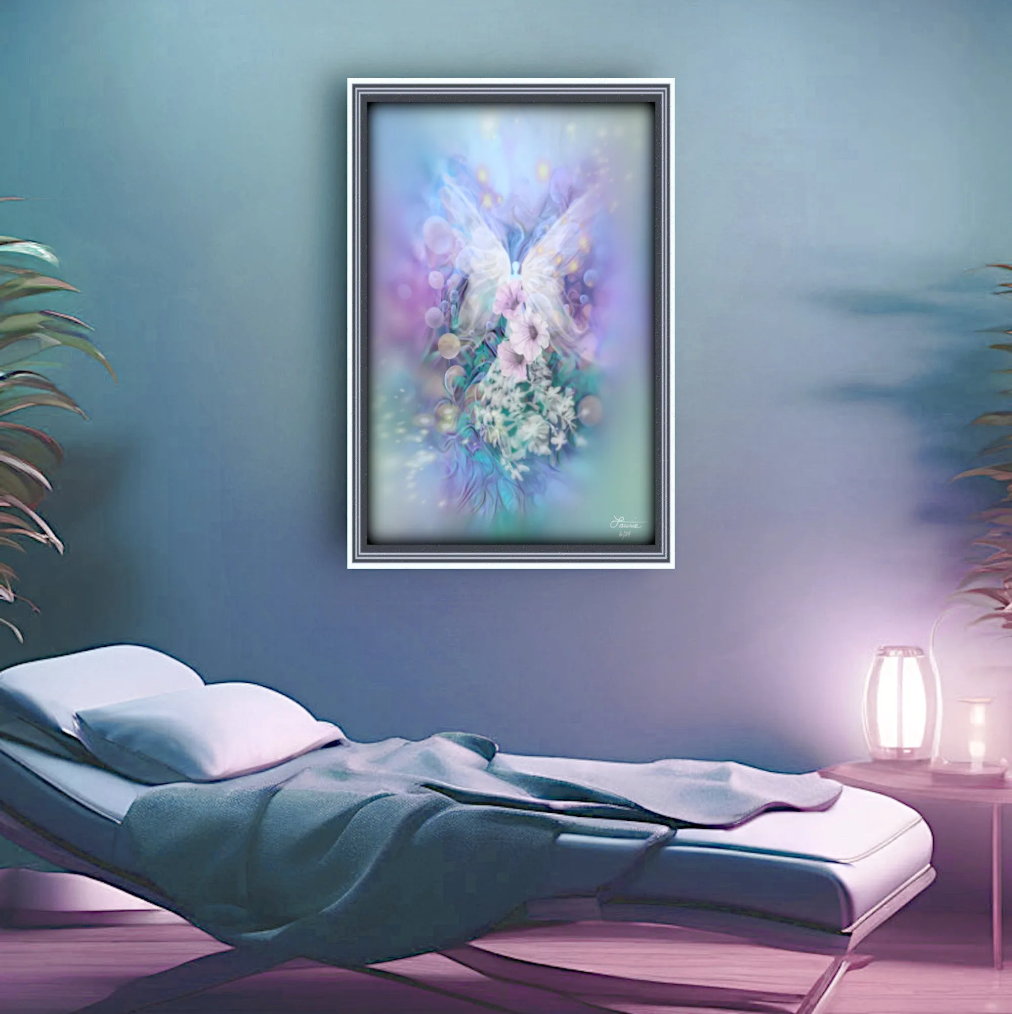 Fairy and Flowers Art Print in Soft Pastel Colors, Ethereal Wall Decor - "Bloom"