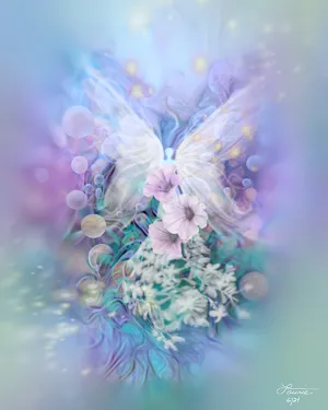 Fairy and Flowers Art Print in Soft Pastel Colors, Ethereal Wall Decor - "Bloom"