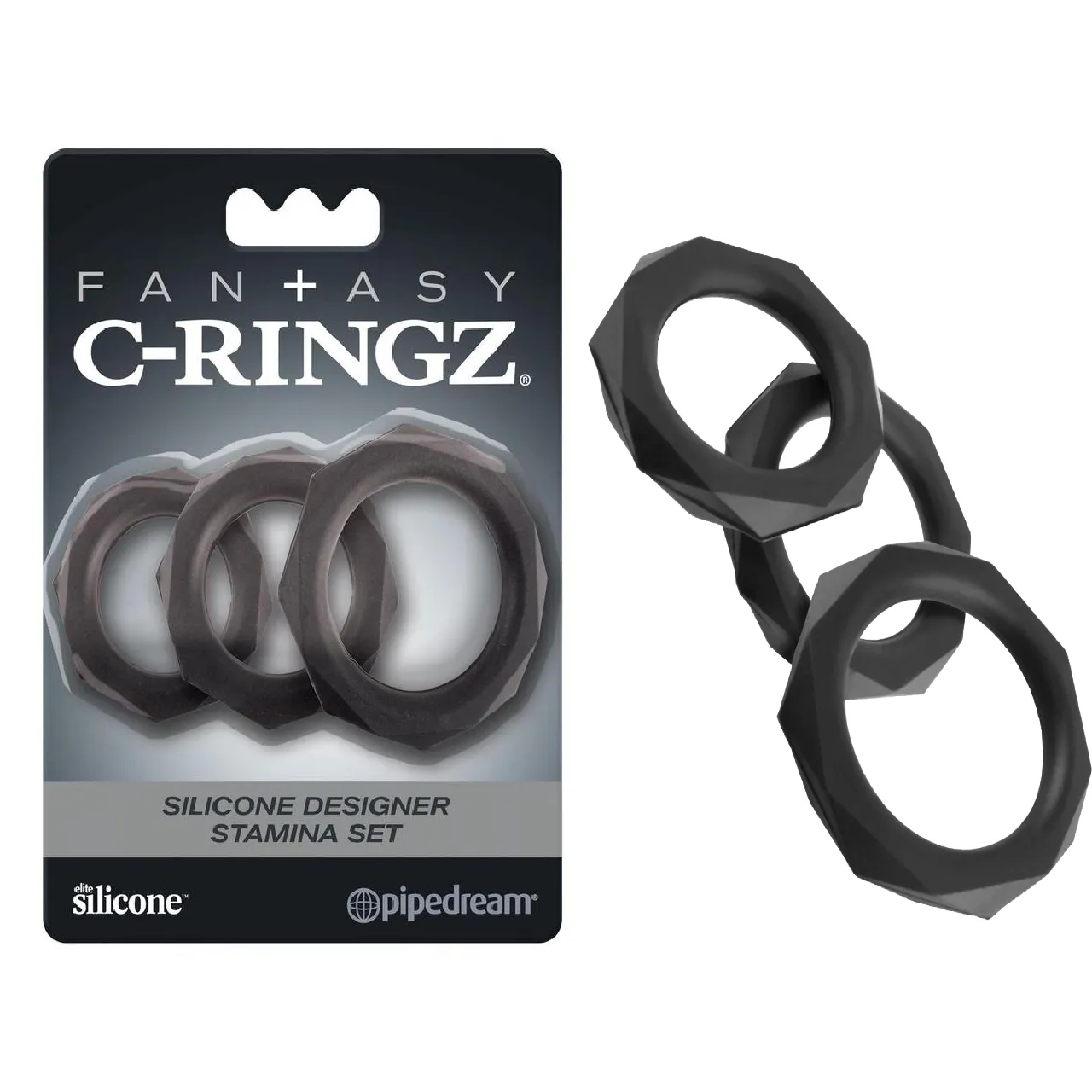 Fantasy C-Ringz Silicone Designer Stamina Cock Ring Set - Black
