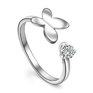 Fashion Lady Rings Adorable Rhodium Plated "Butterfly" adjustable Rings