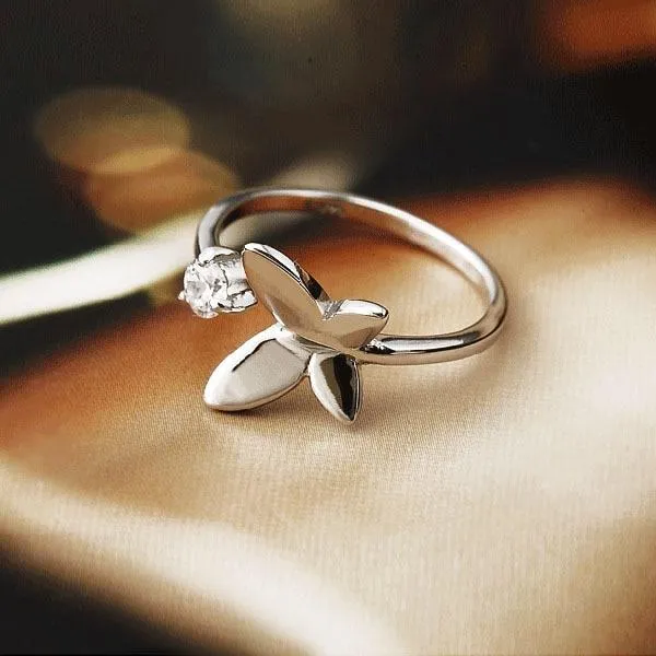 Fashion Lady Rings Adorable Rhodium Plated "Butterfly" adjustable Rings