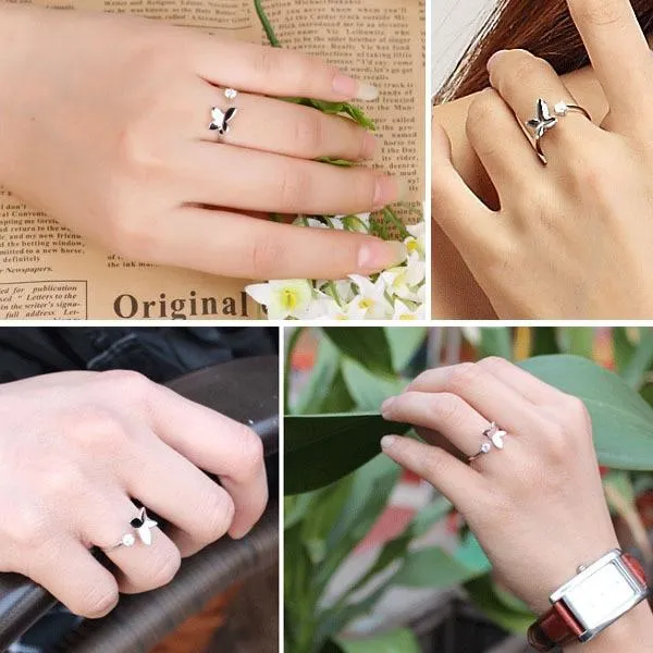 Fashion Lady Rings Adorable Rhodium Plated "Butterfly" adjustable Rings