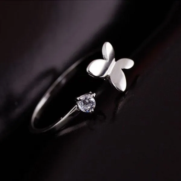 Fashion Lady Rings Adorable Rhodium Plated "Butterfly" adjustable Rings