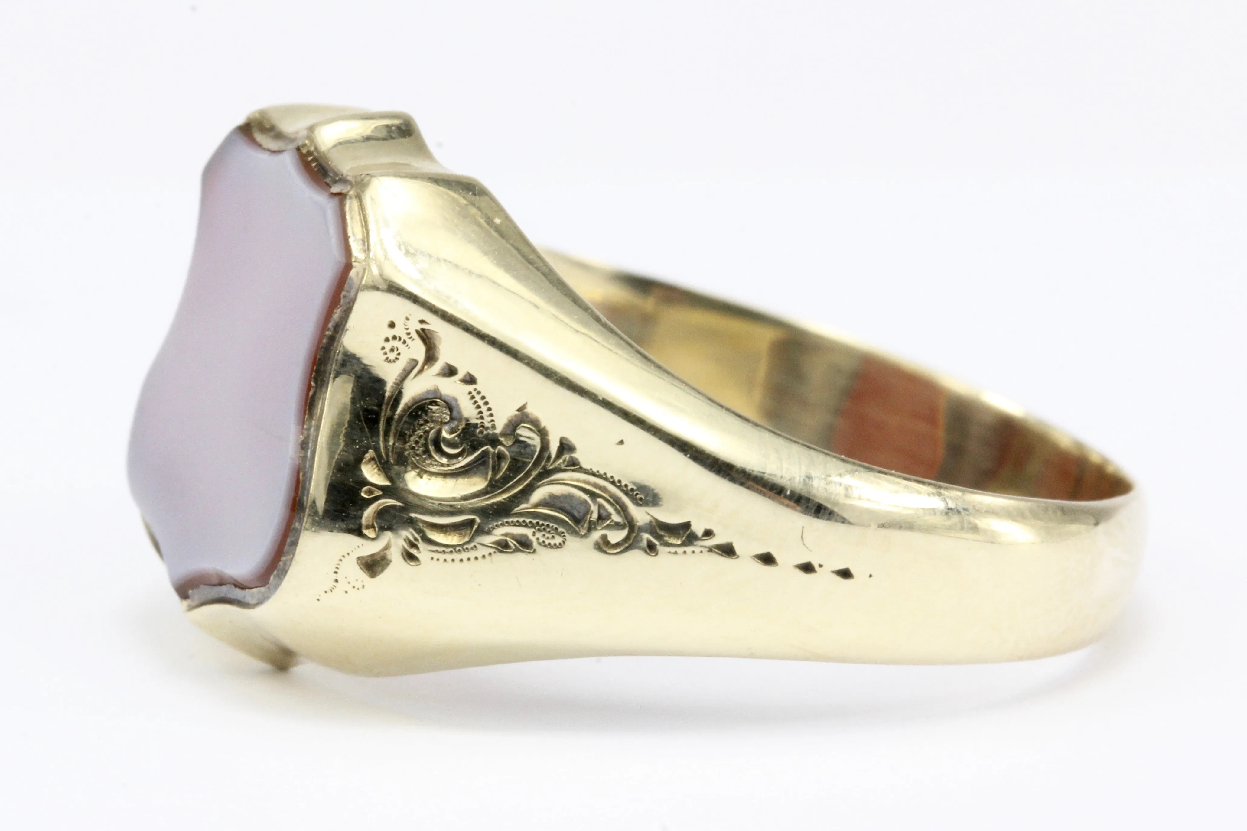French Belle Epoque 3rd Republic Banded Agate Signet Ring Size 11