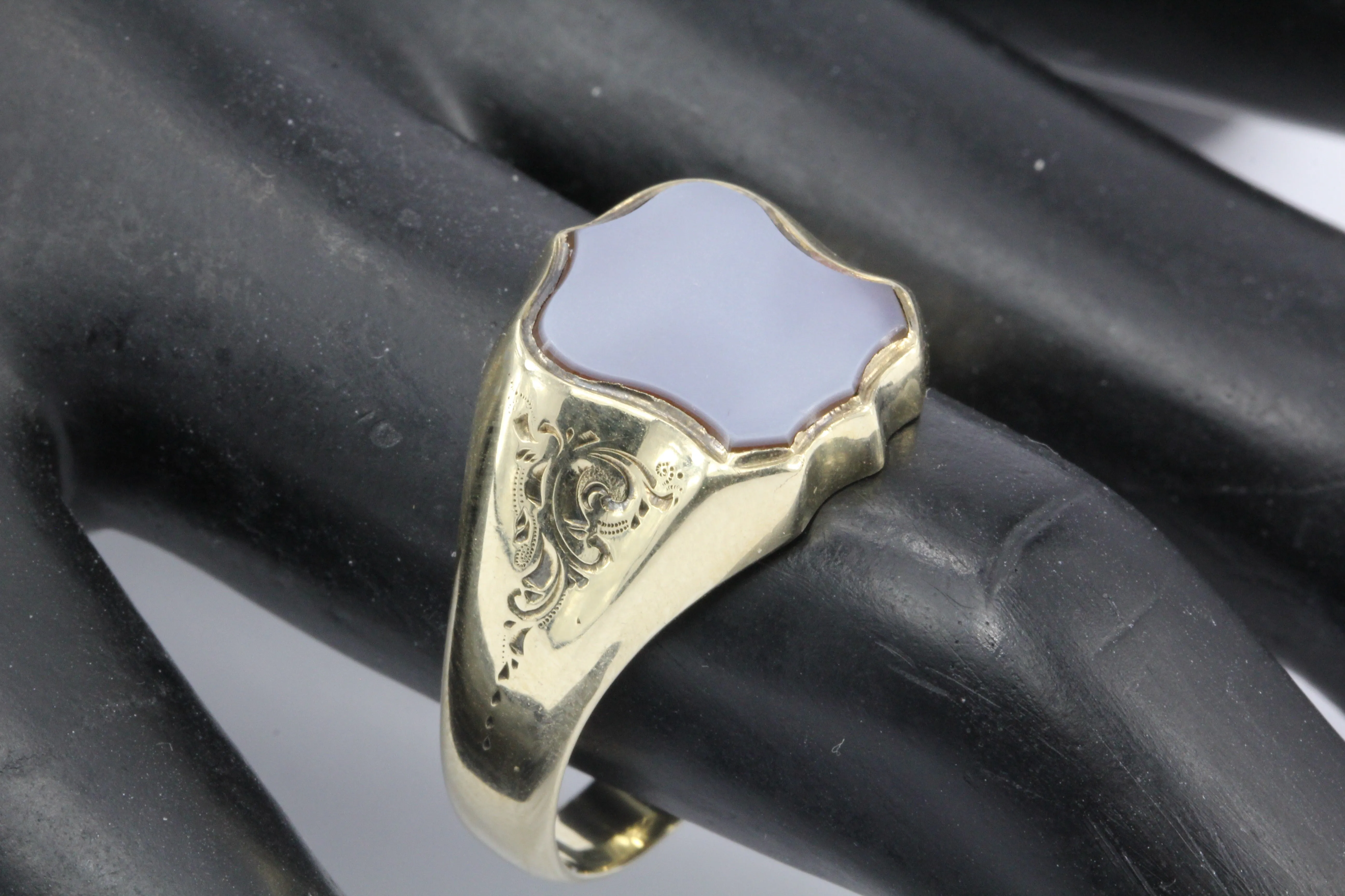 French Belle Epoque 3rd Republic Banded Agate Signet Ring Size 11