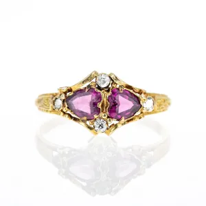 Georgian 14K Yellow Gold 0.80 Carat Rhodolite Garnet Heart Ring