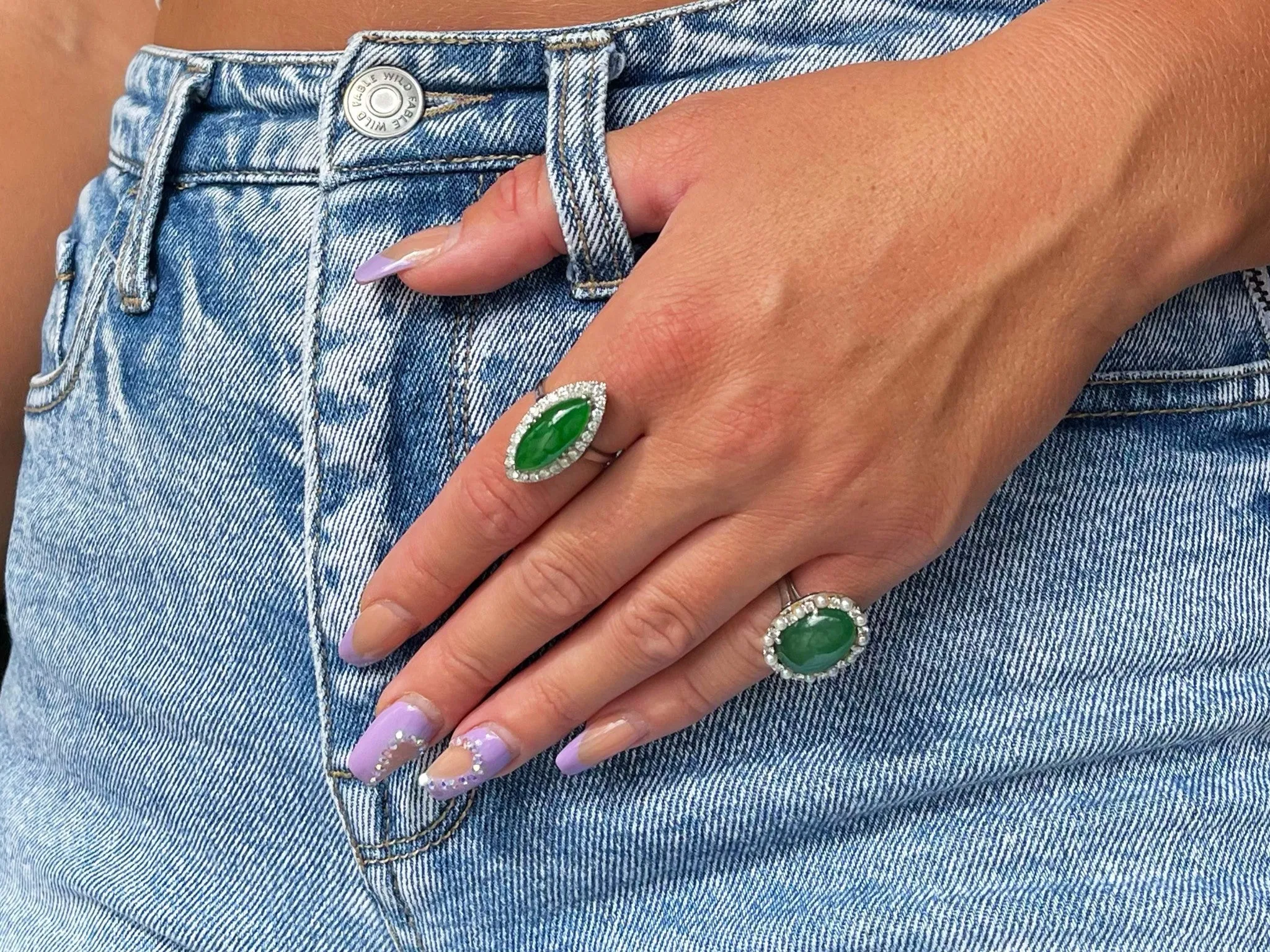 GIA Jadeite Jade Pearl and Diamond Halo Ring in Platinum