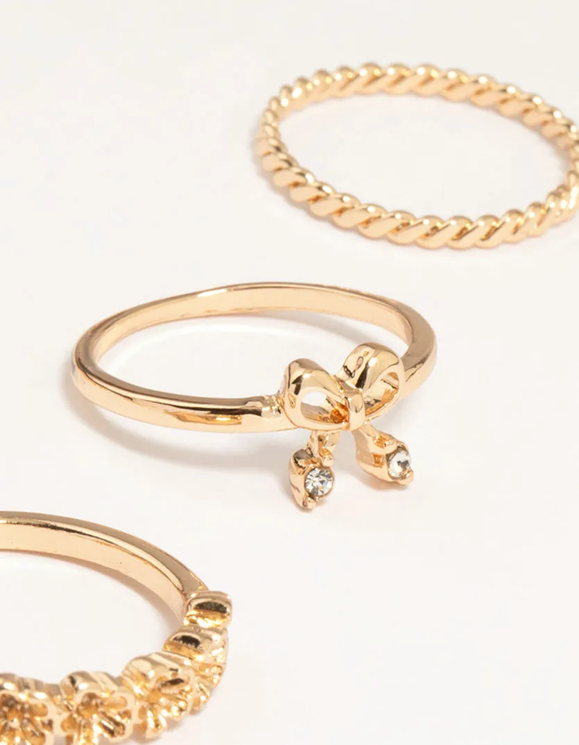Gold Butterfly & Bow Rings 8-Pack