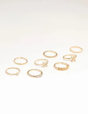 Gold Butterfly & Bow Rings 8-Pack