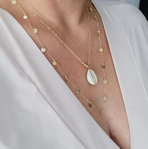 Gold Circle Drop Sequins Layering Necklace