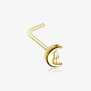 Golden Mystic Crescent Moon Face L-Shaped Nose Ring