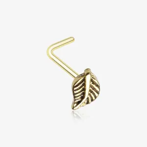 Golden Vintage Leaf Icon L-Shaped Nose Ring