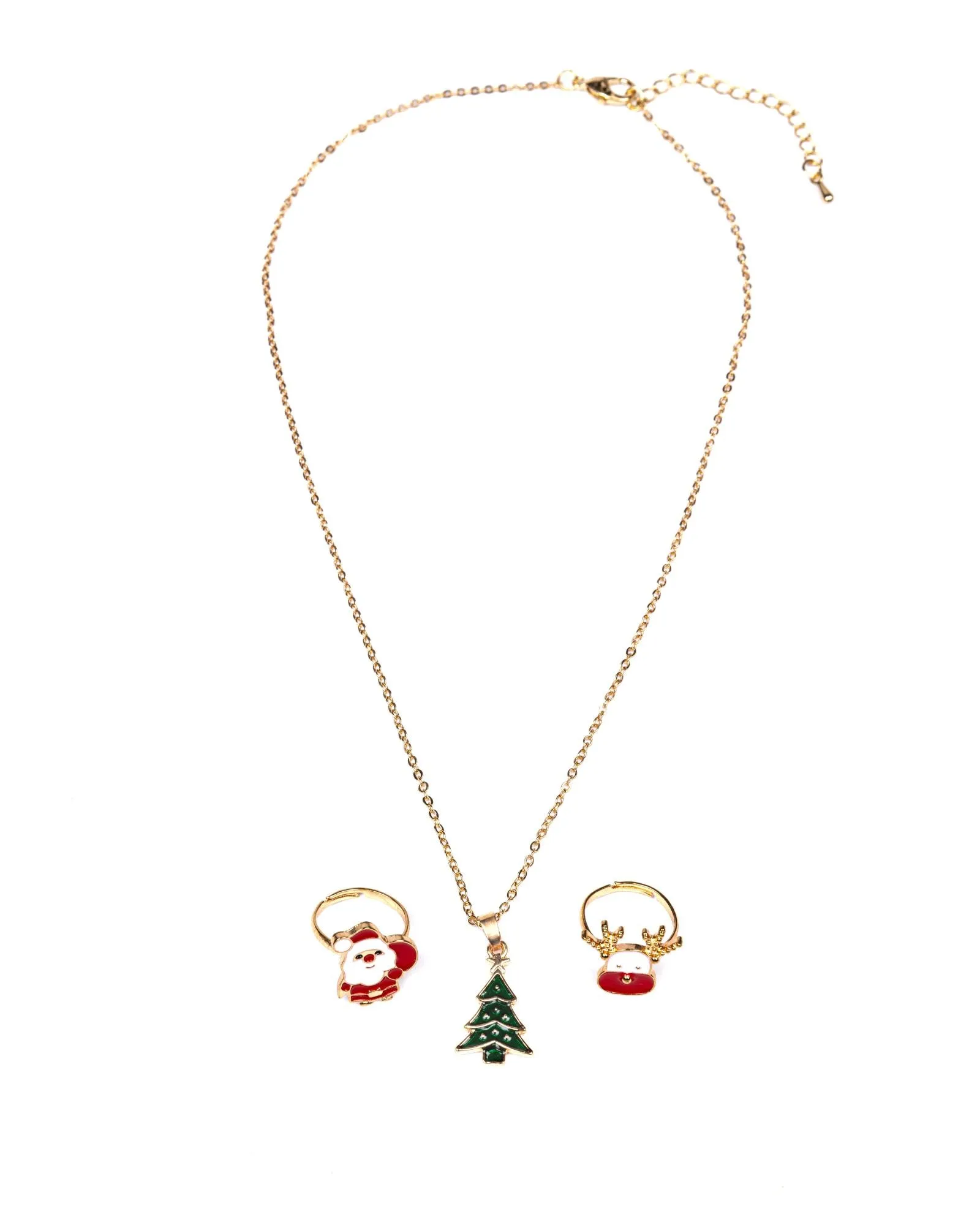 Great Pretenders Christmas Tree Necklace & Rings Set