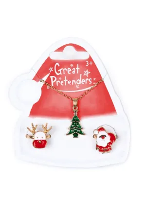 Great Pretenders Christmas Tree Necklace & Rings Set