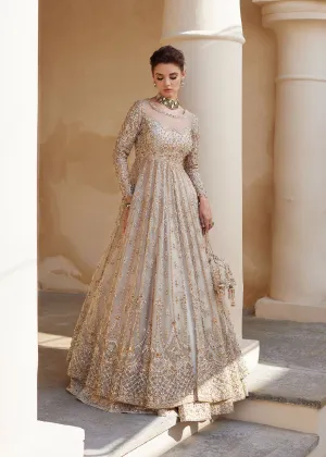 Ivory Pakistani Bridal Dress in Lehenga and Gown Style