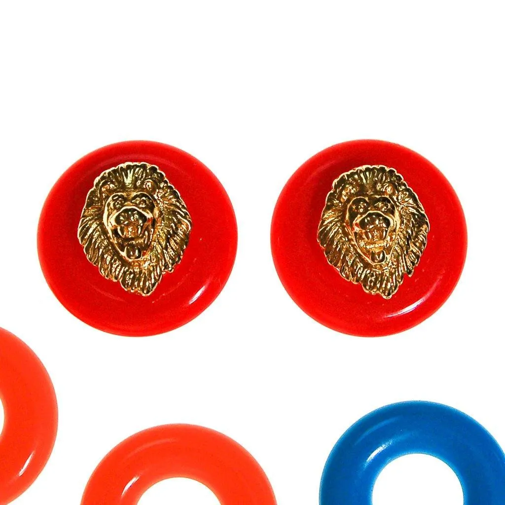 Kenneth Jay Lane Lions Head Earrings with Interchangeable Discs