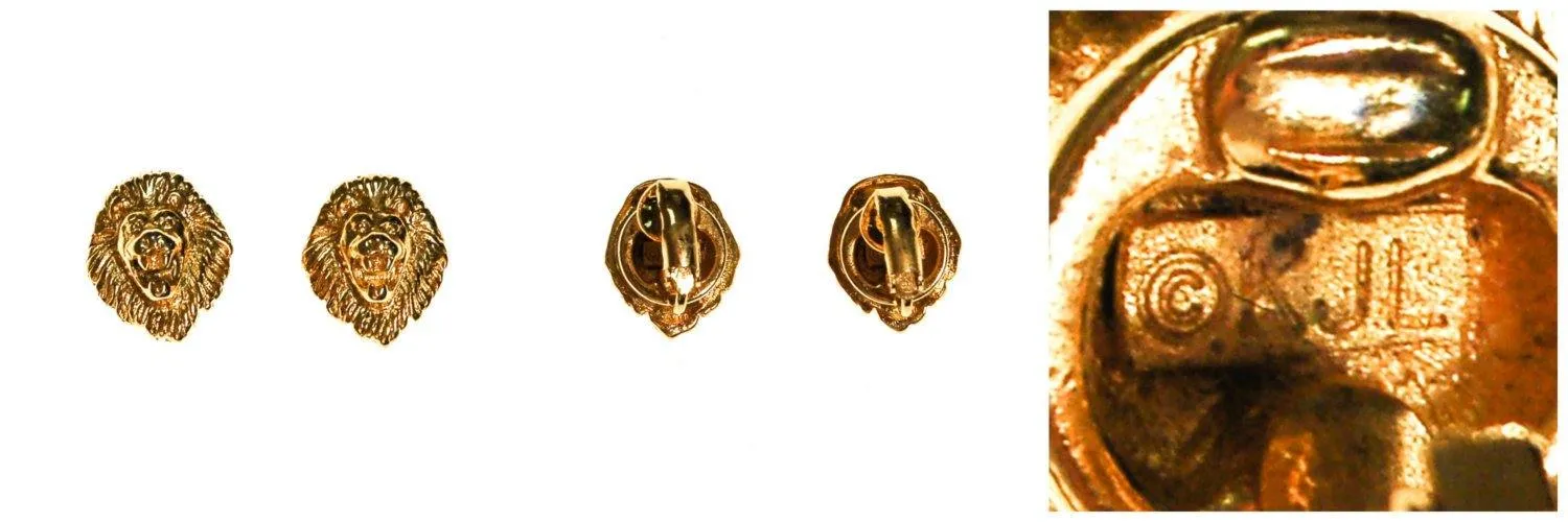 Kenneth Jay Lane Lions Head Earrings with Interchangeable Discs