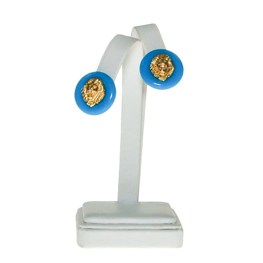 Kenneth Jay Lane Lions Head Earrings with Interchangeable Discs