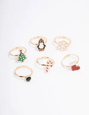 Kids Christmas Motif Ring 6-Pack