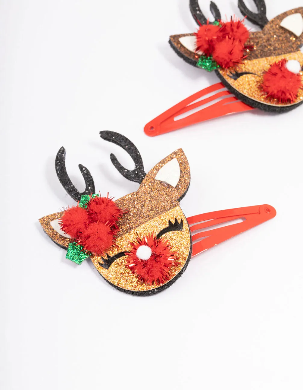 Kids Fabric Christmas Reindeer Hair Snaps Pack