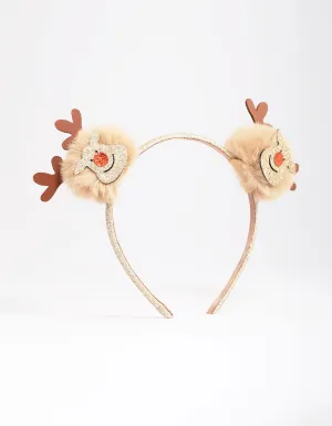 Kids Fabric Christmas Reindeer Pom Pom Headband