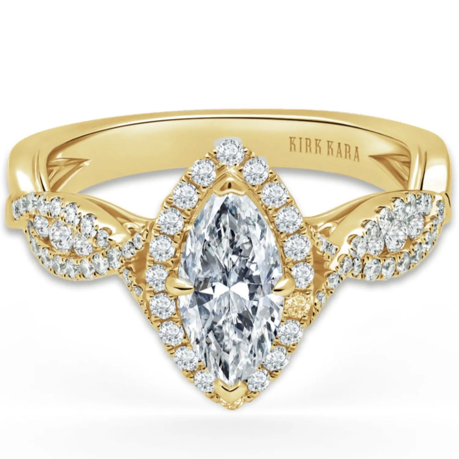 Kirk Kara "Pirouetta" Split Shank Twist Marquise Halo Diamond Engagement Ring