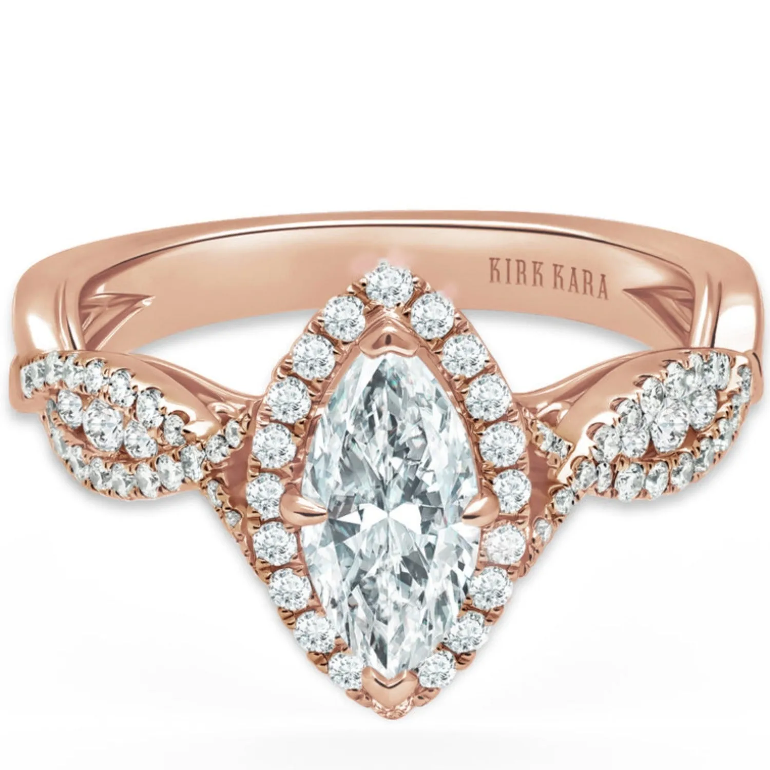 Kirk Kara "Pirouetta" Split Shank Twist Marquise Halo Diamond Engagement Ring