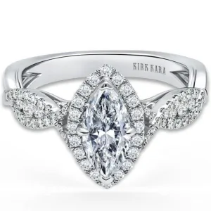 Kirk Kara "Pirouetta" Split Shank Twist Marquise Halo Diamond Engagement Ring