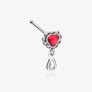 Lacey Heart Filigree Sparkle Dangle Nose Stud Ring