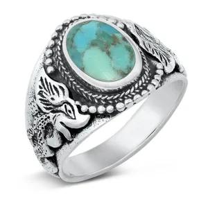 Large Statement Turquoise Classic Ring New .925 Sterling Silver Band Sizes 7-13