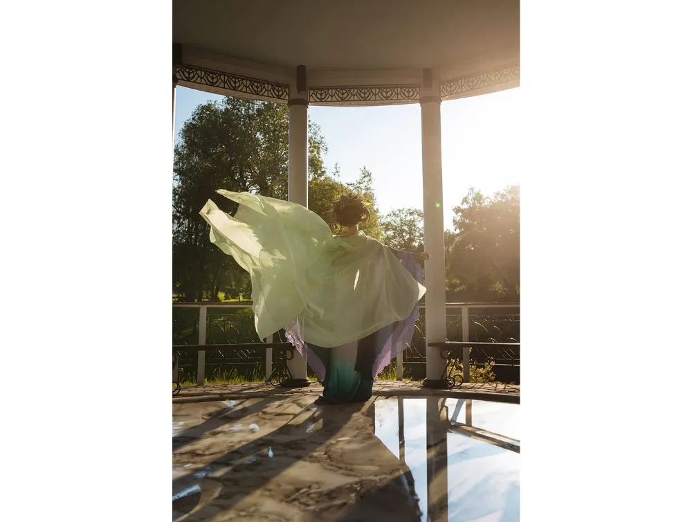 Light Green Fantasy Hooded Tulle Cape