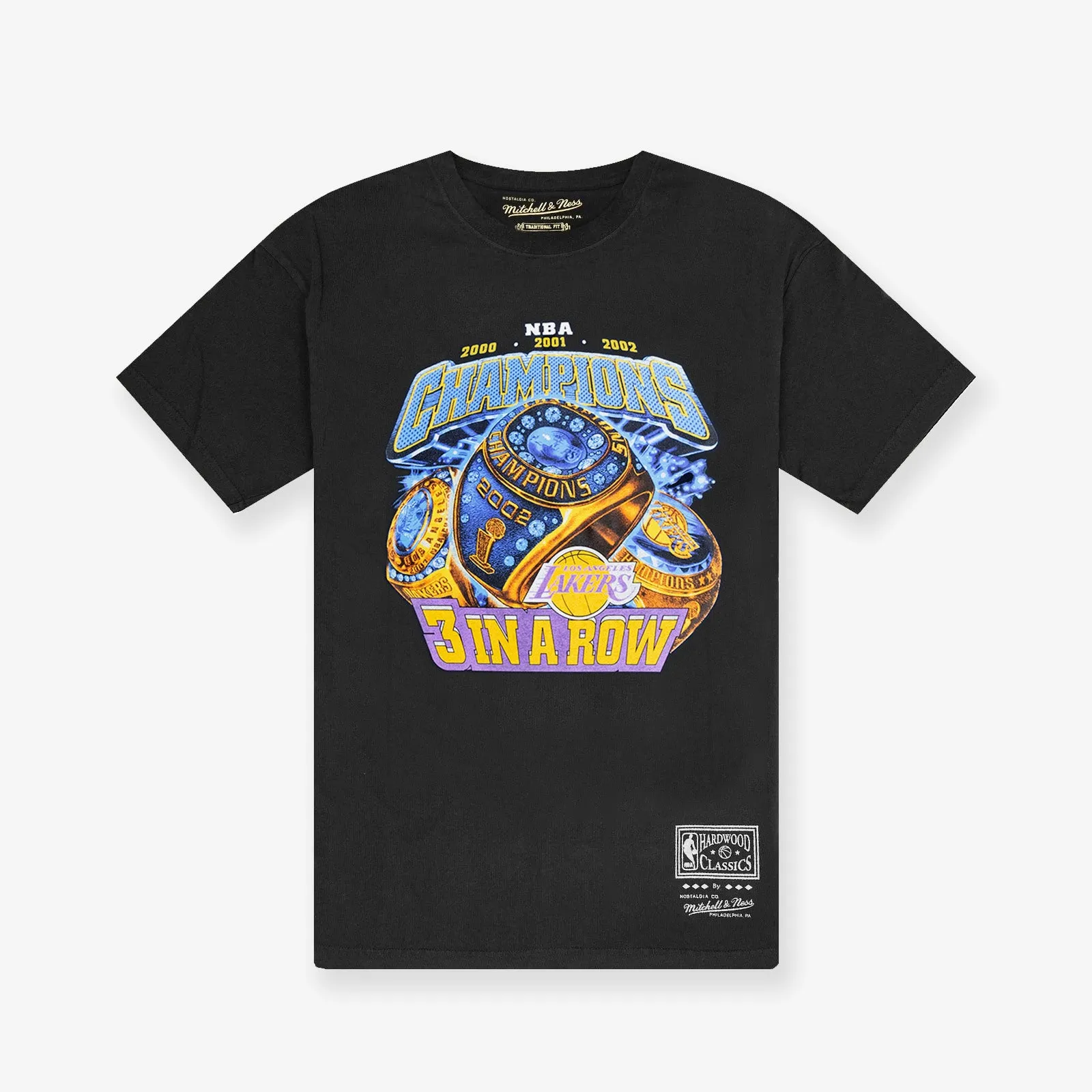 Los Angeles Lakers 3 In A Row Rings Tee - Faded Black