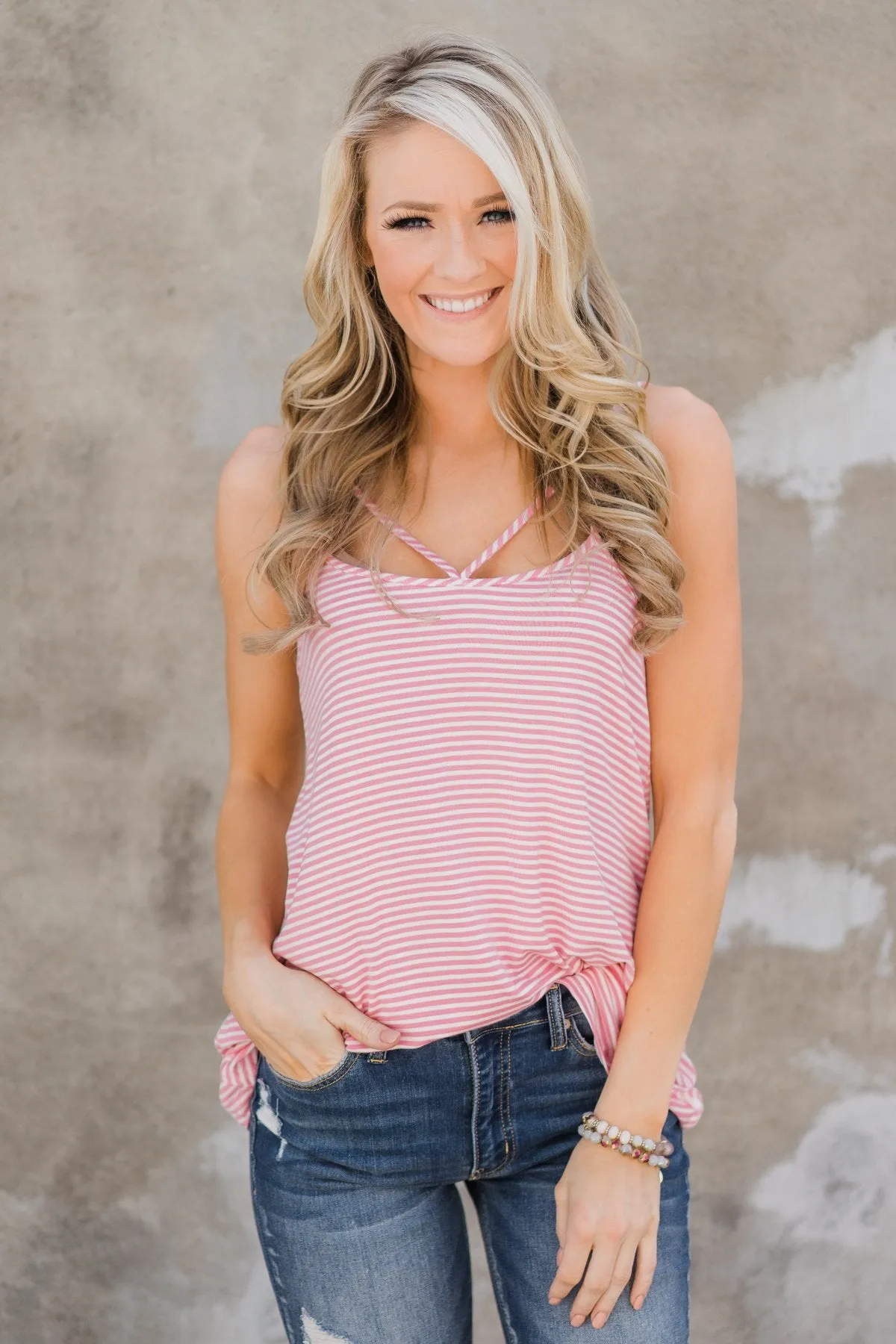 Lost In Love Striped Tank Top - Pink