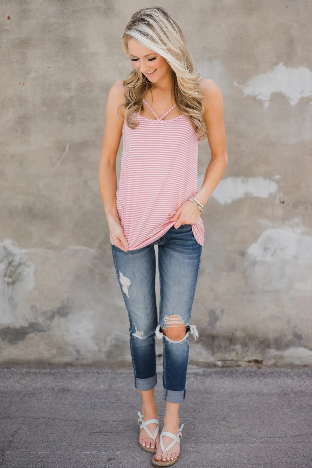 Lost In Love Striped Tank Top - Pink