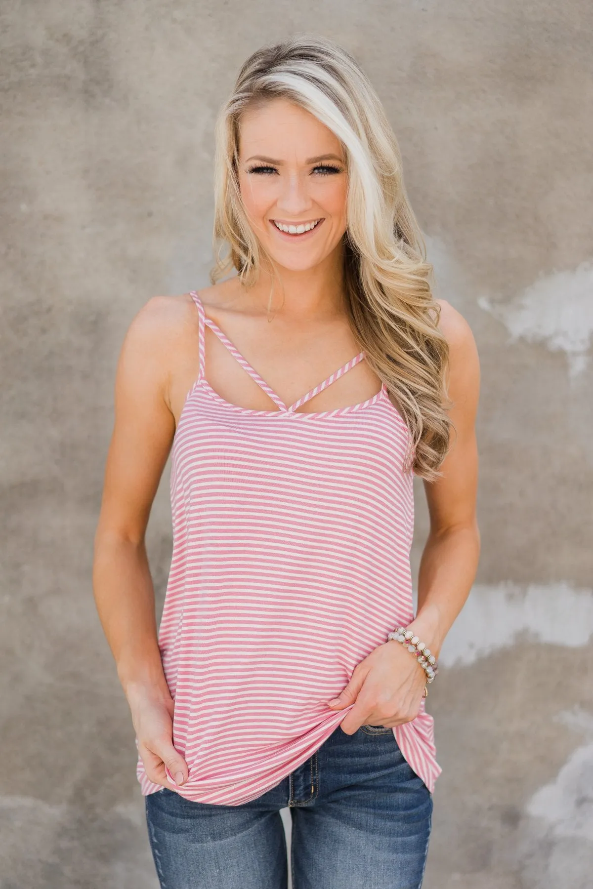 Lost In Love Striped Tank Top - Pink