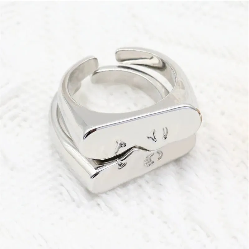 Lovers Kiss Pair Ring Set Half Face For Women Couple Jewelry