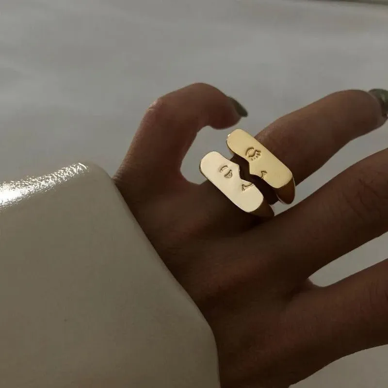 Lovers Kiss Pair Ring Set Half Face For Women Couple Jewelry