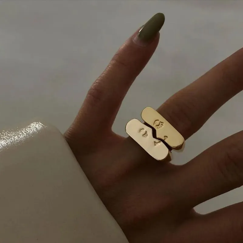 Lovers Kiss Pair Ring Set Half Face For Women Couple Jewelry