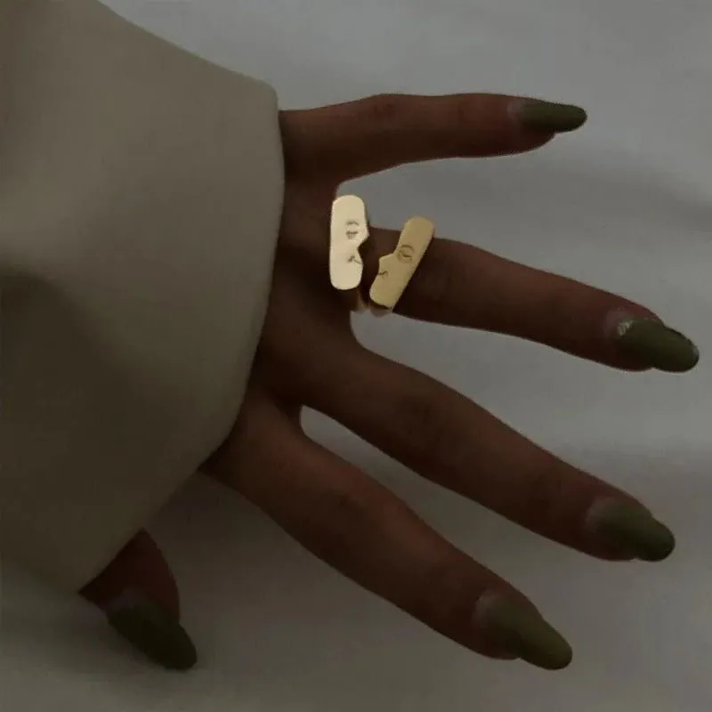 Lovers Kiss Pair Ring Set Half Face For Women Couple Jewelry