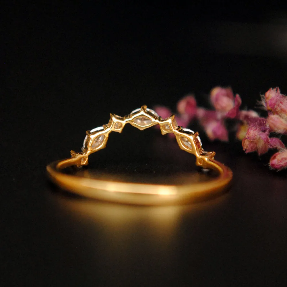 Marquise Princess Diamond Curved Wedding Band