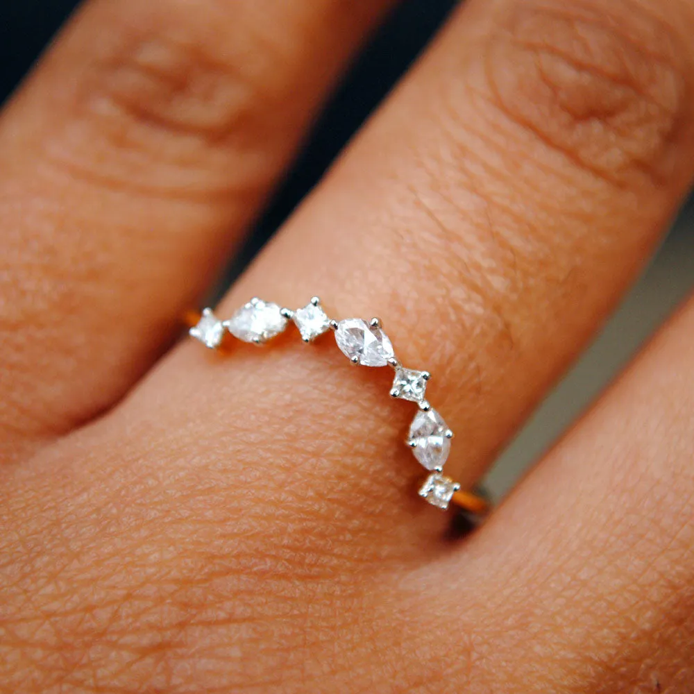 Marquise Princess Diamond Curved Wedding Band
