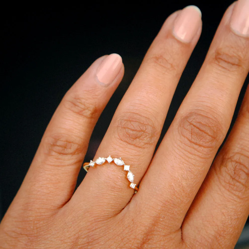 Marquise Princess Diamond Curved Wedding Band