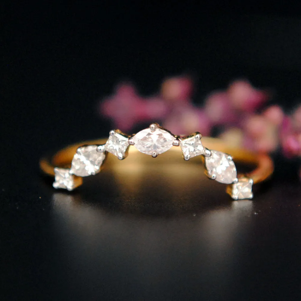 Marquise Princess Diamond Curved Wedding Band