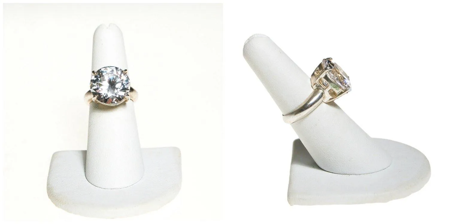 Massive CZ Solitaire Cocktail Statement Ring set in Silver Tone
